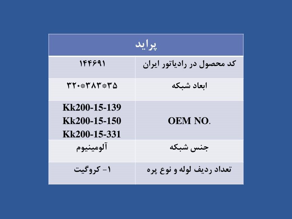 تصویر  RADIATOR FOR PRID