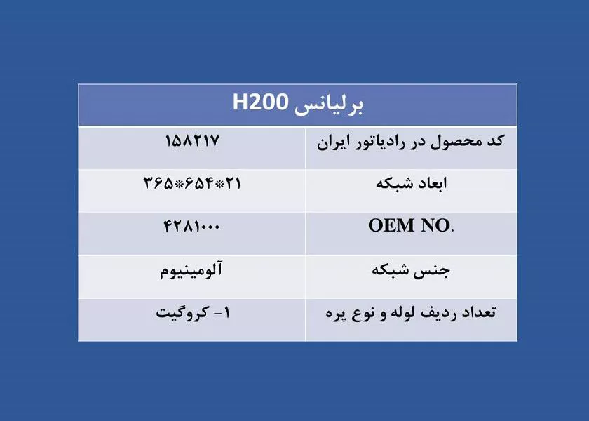 تصویر  رادیاتور برلیانس H200